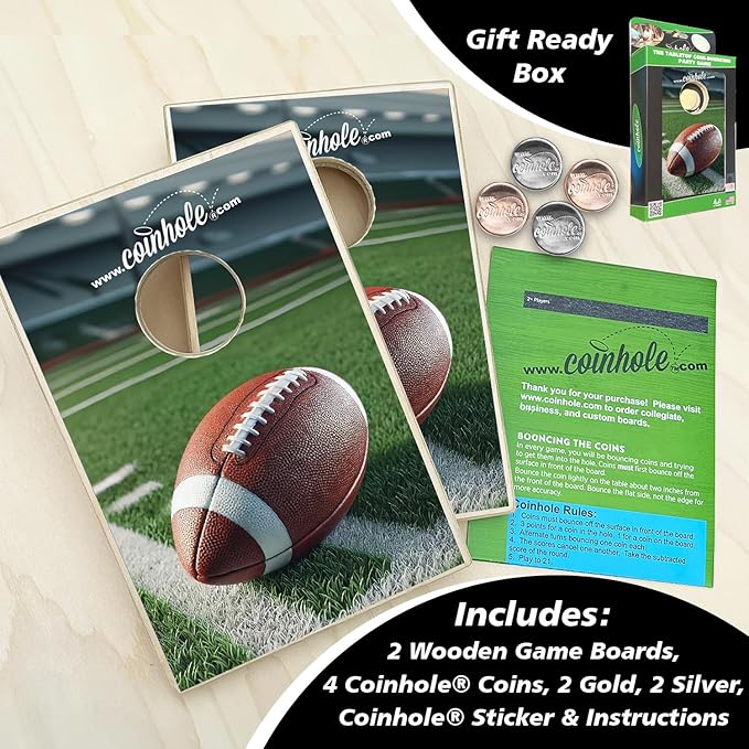 Coinhole Desktop Coin Bouncing Party Game Set | Tabletop Cornhole Board Game | Small Cornhole Travel Game Includes Coins