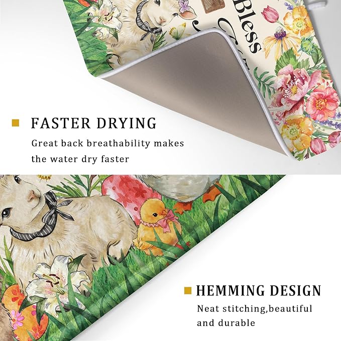 Easter Farmhouse Dish Drying Mat Funny Animal Microfiber Dish Pad