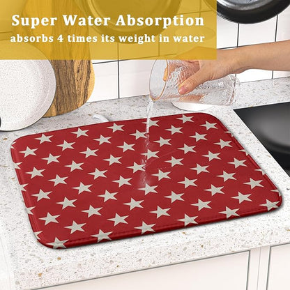 Patriotic July of 4th Red Star Dish Drying Mat