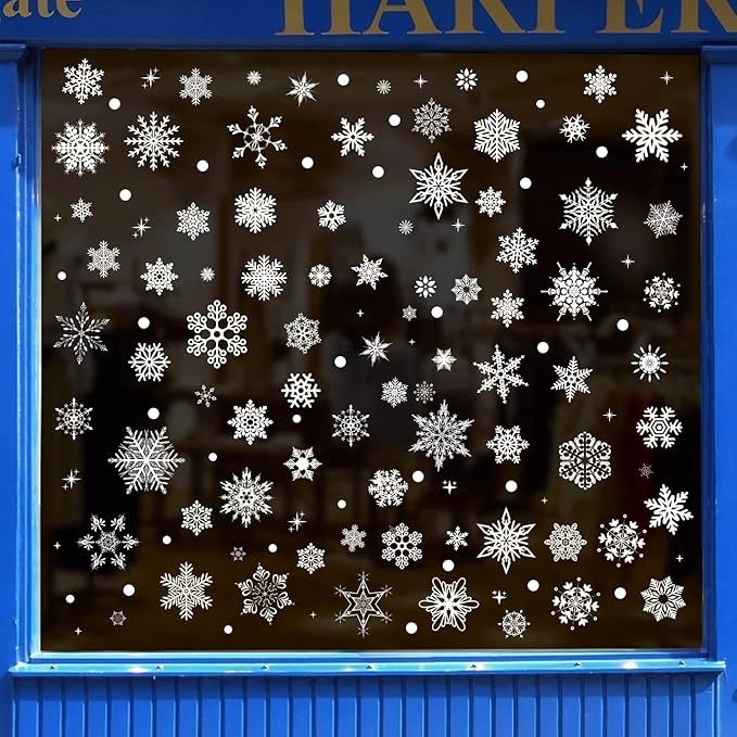 Snowflake Window Clings for Glass Windows Snow Spray Christmas Window Clings Winter Xmas Holiday Window Stickers Decals Decor 6 Sheets Christmas Decorations for Office Clearance Indoor