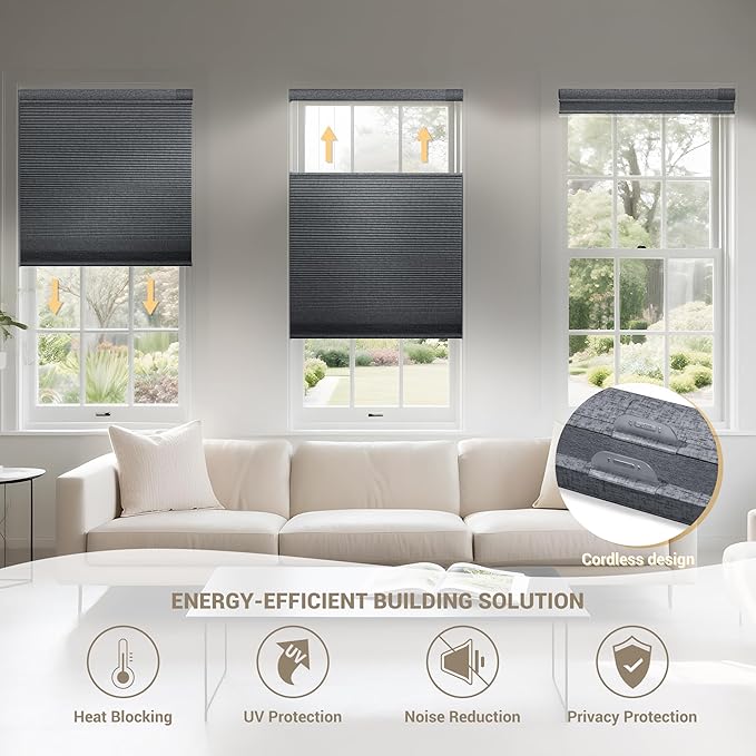 Boolegon No Drill No Tools Cellular Shades Top Down Bottom Up Honeycomb Blinds