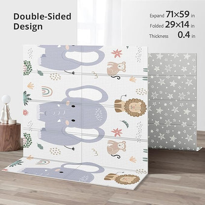 71x59 Foldable Foam Baby Play Mat for Floor, Babies Activity Tummy Time Playmat, Kids Non Toxic Foam Thick Play Mat for Baby, Foldable and Waterproof Playmats for Babies and Toddlers
