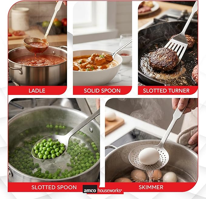 Amco 5 Piece Stainless Steel Cooking Utensil Set