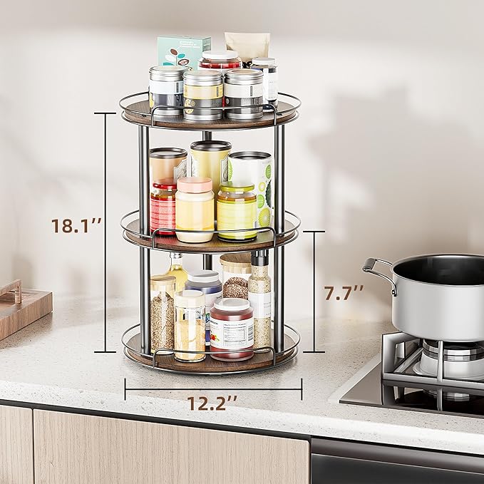 LAMU 12'' Wood Lazy Susan Turntable Organizer