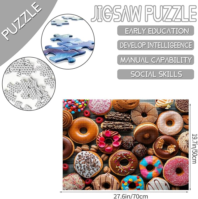 Tucocoo Colourful Donut Jigsaw Puzzles for Adults 1000 Pieces, Sweets Food Art Style Painting 27 x 20 inches Colorful DIY Puzzles for Home Decoration Gifts, Family Puzzle Perfect for Game Nights