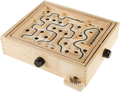 Labyrinth Wooden Maze Game with Two Steel Marbles, Puzzle Game for Adults, Boys and Girls by Hey! Play! , Tan