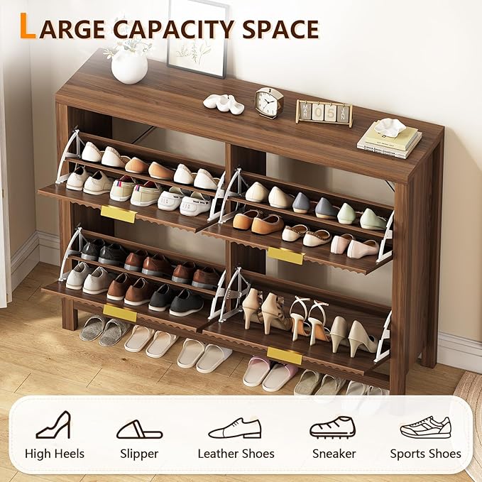 Shoe Cabinet Storage for Entryway, Fluted Shoe Cabinet