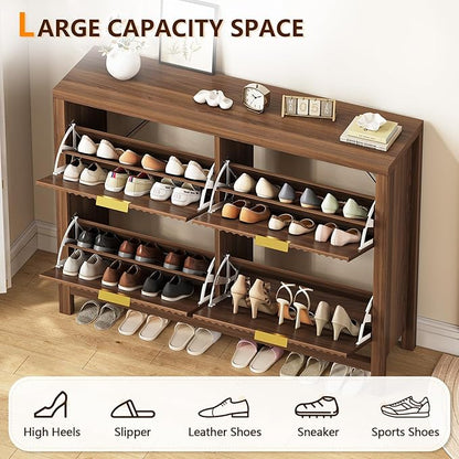 Shoe Cabinet Storage for Entryway, Fluted Shoe Cabinet