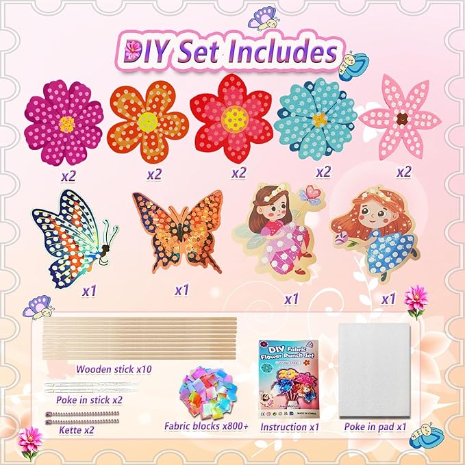 JRD&BS WINL Poke in Fun Art Kit for Kids Ages 3 up, Flower Bouquet Creative Decor Mess Free Art Set for Children Fun Activity Gifts for Boy and Girls 4-8 Year Old DIY Fabric Craft (Flower Bouquet)