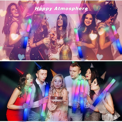 Foam Glow Sticks Bulk-120 Pcs LED Light Sticks Glow In The Dark Party Supplies with 3 Modes Colorful Flashing for Birthday Wedding Party Halloween Christmas