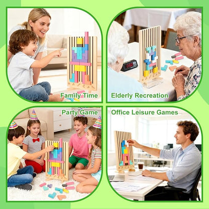 Wooden Stacking Puzzle Toy, Montessori Brain Blocks Toys, 3D Brain Teaser Puzzles for Kids Adults, Indoor Recess Games Classroom for Toddlers Ages 3-5 6-8, STEM Educational Logic Game