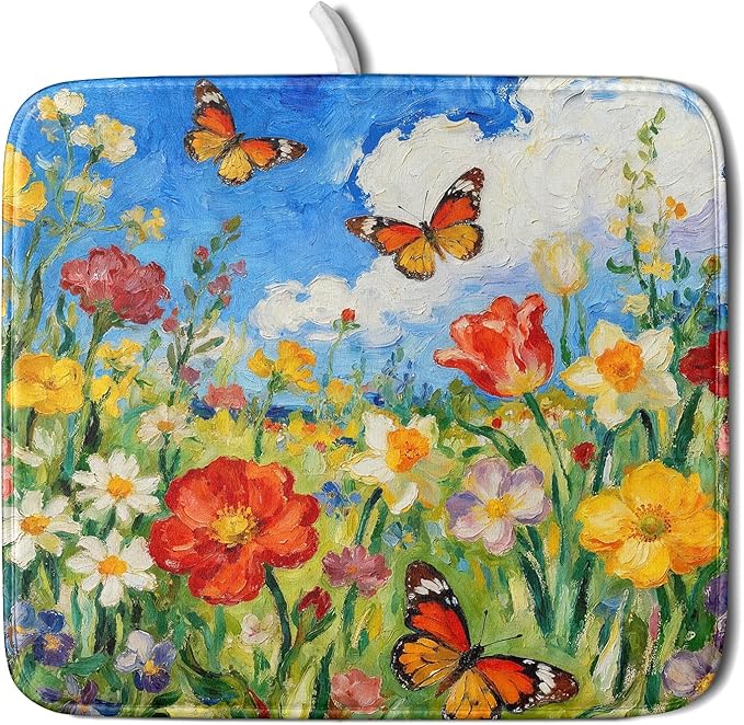 Cute Floral Dish Drying Mat Small