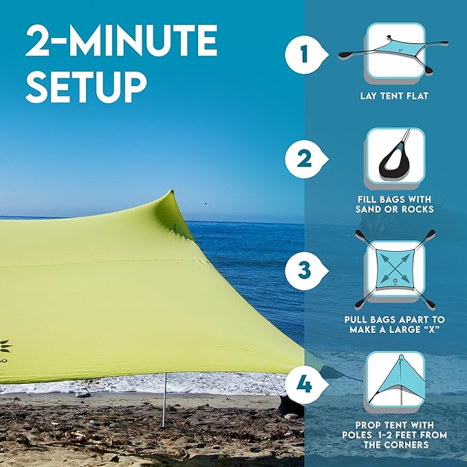 Neso Gigante - Portable Beach Tent - Ideal to Enjoy with Family and Friends - UPF 50+, Water-Resistant, and Lightweight - Lemon, 11' x 11'