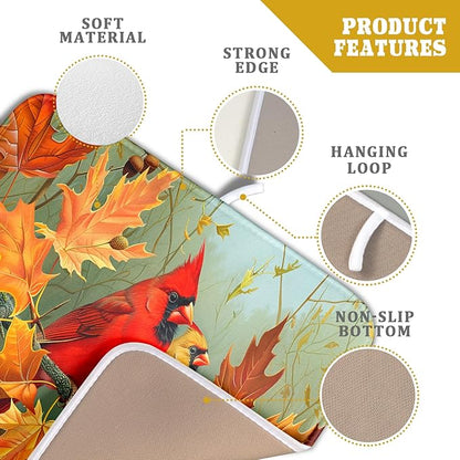 Giwawa Fall Birds Dish Drying Mat 16x18 Inch Autumn Maple Leaf Tree Dish