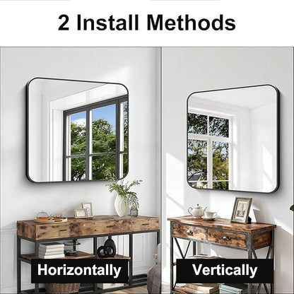 Black Bathroom Mirror, 38x40 inch Aluminum Metal Frame Rectangular Vanity Mirror