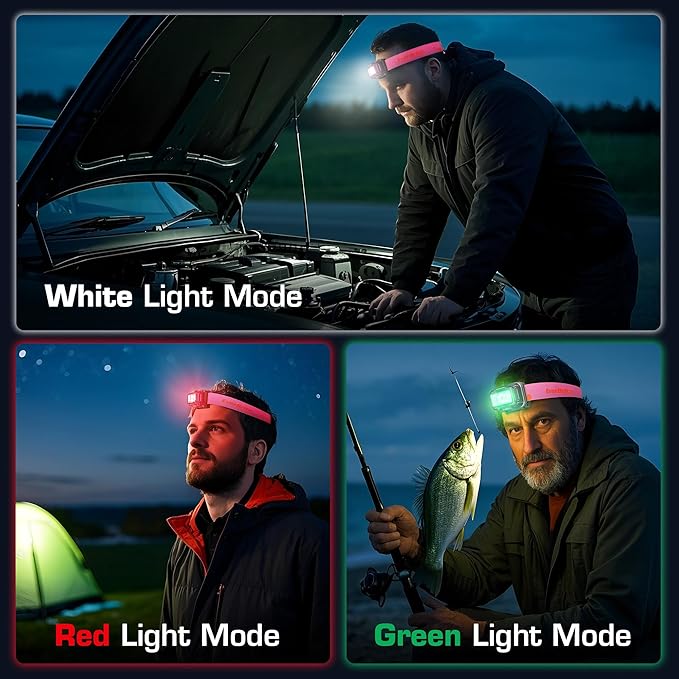 EverBrite Rechargeable Headlamp, 2 Pack Kids Headlamp with White/Red/Green Light and Memory Function, Head Lamp for Adult and Kid with 5 Modes, 120° Adjustable LED Headlamp for Camping, Running-Pink
