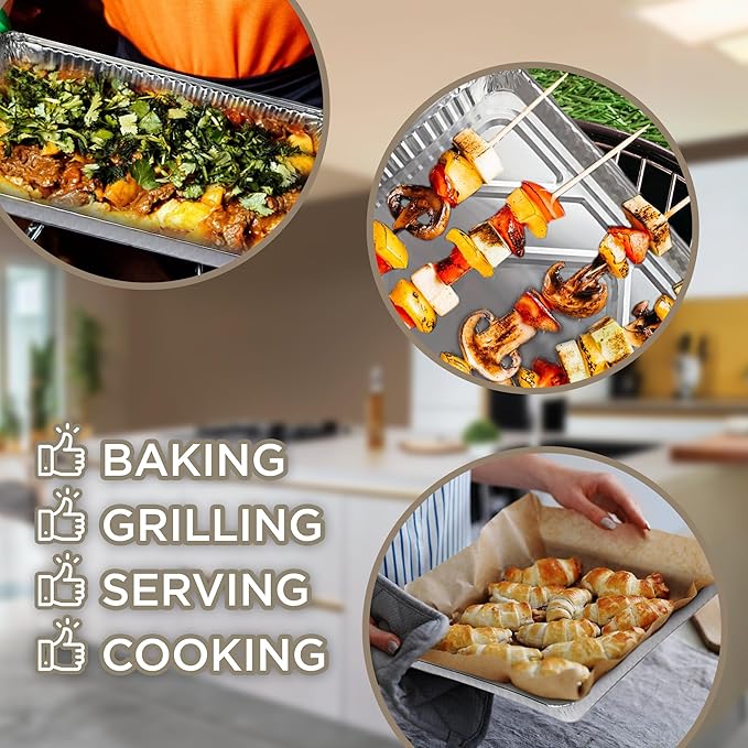 PLASTICPRO Aluminum Pans 100 Pack Disposable Cookie Sheets 13 x 17 Baking Pans