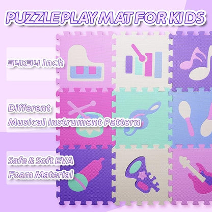 Coolcandy Baby Play Mat Without Fence, 9Pcs Interlocking Puzzle Floor Mat, 0.4" Thick Non-Toxic EVA Foam Play Mat, for Infants & Toddlers 3-36 Months, Soft Puzzle Tiles for Play Areas