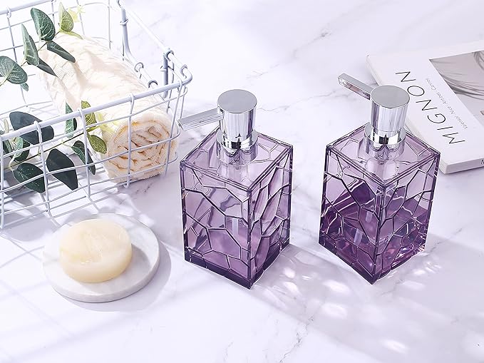 2 Pack Clear Lavender Purple Rust Proof Soap Dispenser, Acrylic Plastic Hand