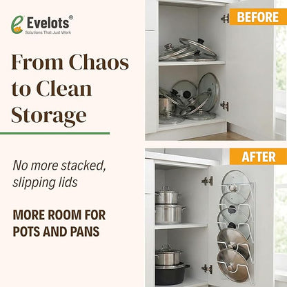 Evelots 6 Pot Lid Organizer for Cabinet or Pantry Wall