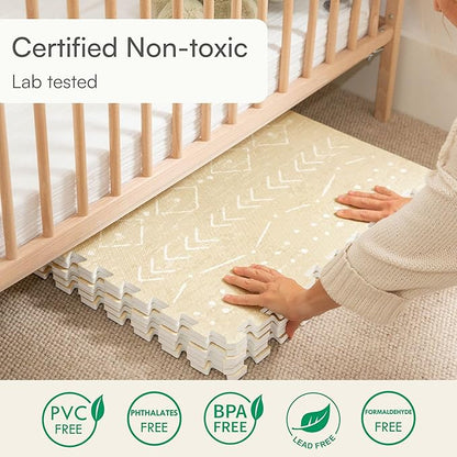 Baby Play Mat for Floor – 6x8ft Beige | Soft Non Toxic Premium EVA Foam Tiles for Tummy Time, Crawling & Playroom – Waterproof Interlocking Floor Mat for Babies & Toddlers by Lillefolk (12 Tiles)