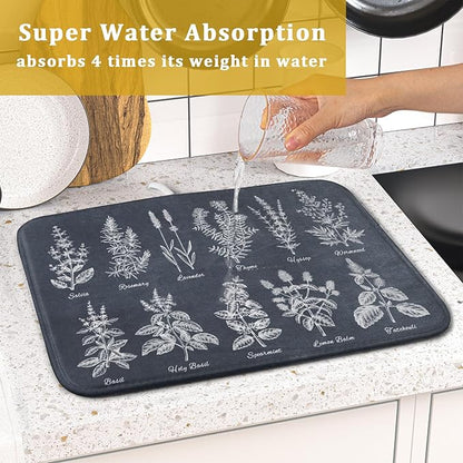 Flower Herbs Dish Drying Mat Wild Plant Dish Rack Mat
