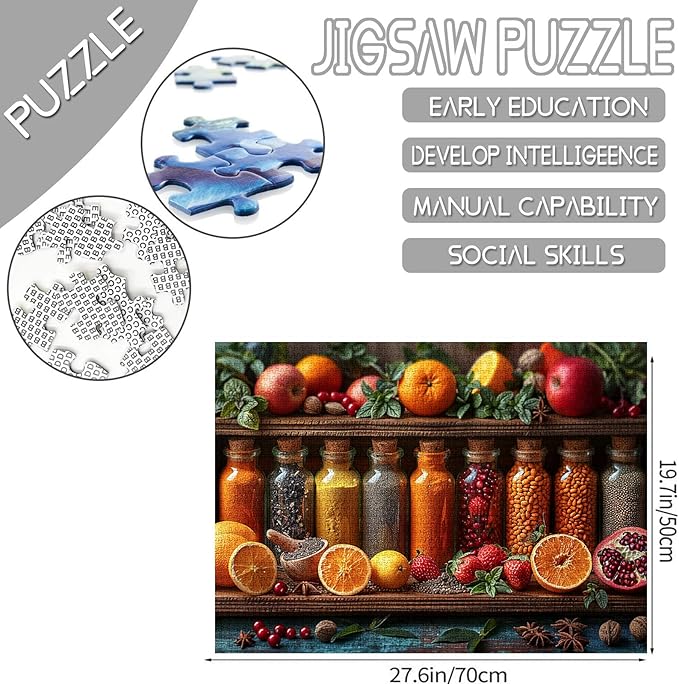 Tucocoo 1000 Piece Jigsaw Puzzles for Adults Spice and Fruits Painting Jigsaw Puzzle Natural Kitchen Colorful Art 1000 Pieces Puzzles for Challenging Family Activity Game DIY Craft Puzzle Wall Decor