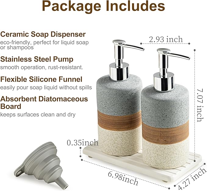 Ceramic Soap Dispenser Set – Hand Soap, Dish Soap, Shampoo & Shower Soap
