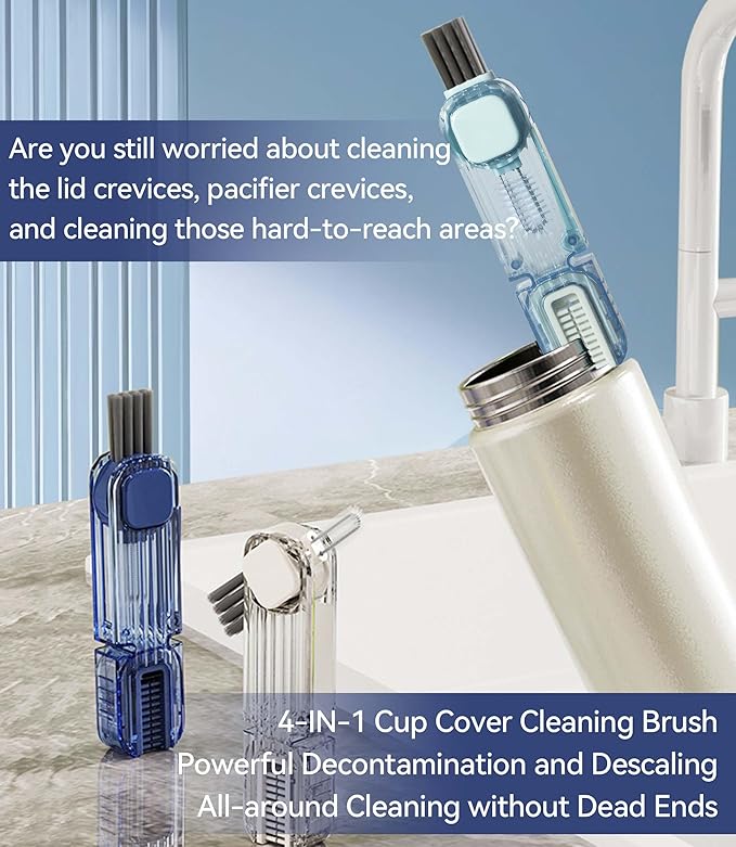 VIDONIO 4 in 1 Cup Lid Gap Cleaning Brush, Mutipurpose Tiny Silicone Cup Holder