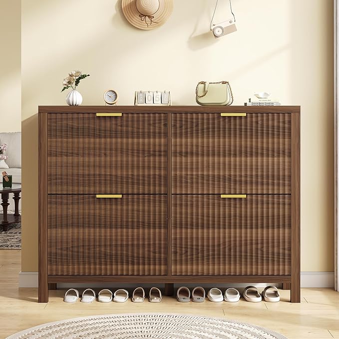 Shoe Cabinet Storage for Entryway, Fluted Shoe Cabinet