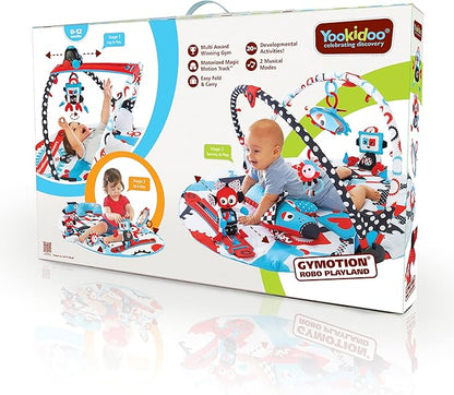Yookidoo Baby Gym and Play Mat - 3 Stage Accessory Gym with Motorized Robot Track - 20 Development Activities - Age 0-12 Months
