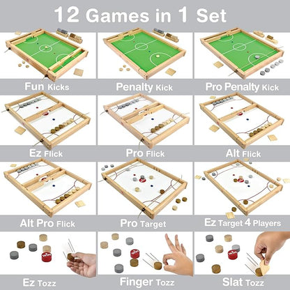 Big Flick n Kick: Wooden Multi Tabletop Indoor Portable Board Games for Kids and Family