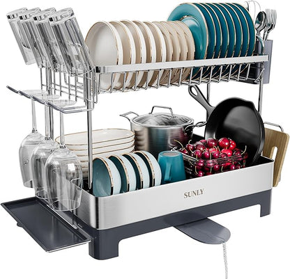 SUNLY Large Dish Drying Rack, 304 Stainless, Extra Large Drain Board