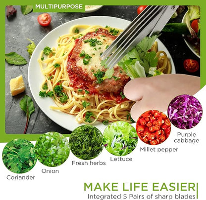 ShangTianFeng salad scissors, HerbScissors with 5 Blades and Cover,Kitchen 5 Stainless Steel Blade Herb Cutting Shears Scissors, ShreddingScissors for Paper,Food Salad Herb Cilantro Cutter Mincer