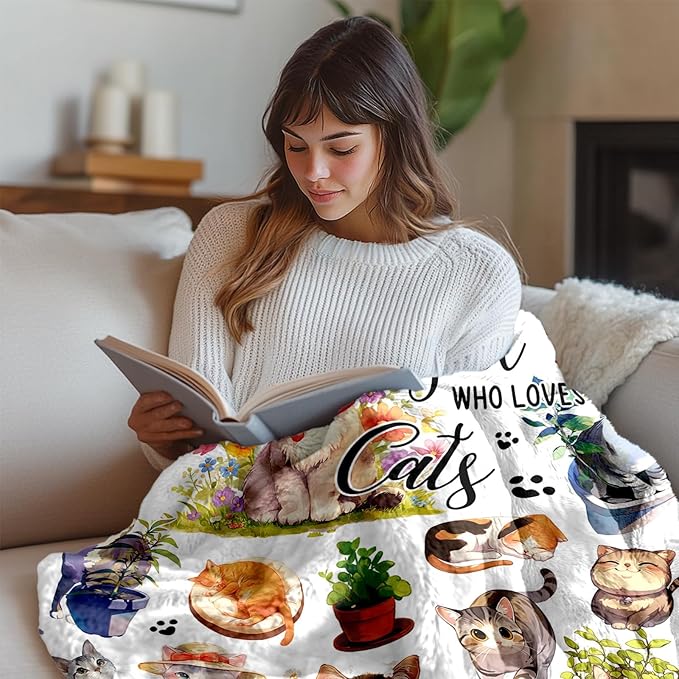 Cat Blanket Gifts for Girls, Cat Lover Gifts, Cats Thanksgiving Birthdat Gift for Women, Cats Decor for Room, Kitten Blanket 50X60 in