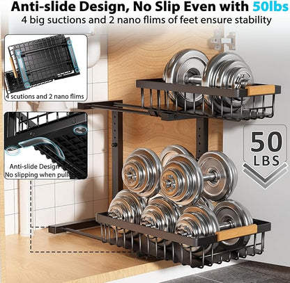 Liuoud Under Sink Organizer 2 Pack, 2 Tier Slide Out Large Capacity Height