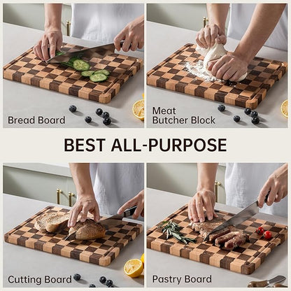 Checkerboard Cutting Boards for Kitchen, Acacia Wooden Cutting Board, End Grain