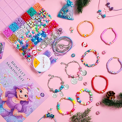 Girls Charm Bracelet Making Kit - 1400+ Pcs Jewelry Making Kit for Kids with Charm-Style Beads, Unicorn Mermaid DIY Bracelets & Necklaces, Birthday Christmas Gifts for Girls Ages 6 7 8 9 10 11 12