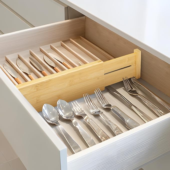 VaeFae 3 Pack Bamboo Drawer Dividers, Expandable Separators