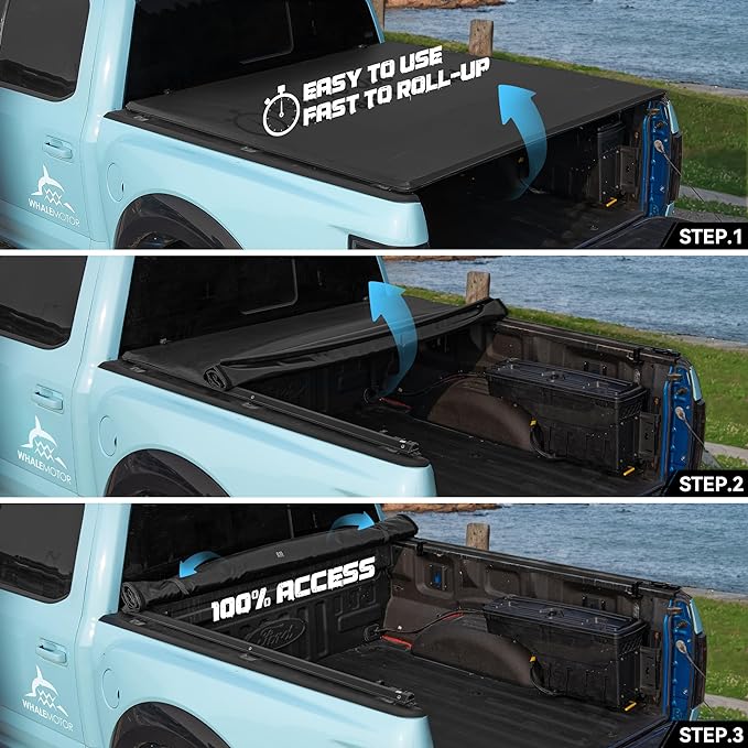 Truck Bed Tonneau Cover Compatible with Dodge Ram 1500(2002-2026), 2500&3500(2003-2026) 8 ft Long Box w/o Rambox, Soft Roll Up Style
