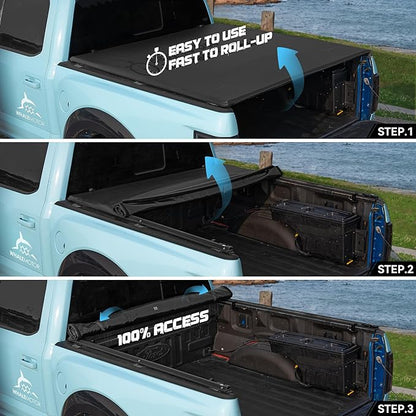 Truck Bed Tonneau Cover Compatible with Dodge Ram 1500(2002-2026), 2500&3500(2003-2026) 8 ft Long Box w/o Rambox, Soft Roll Up Style