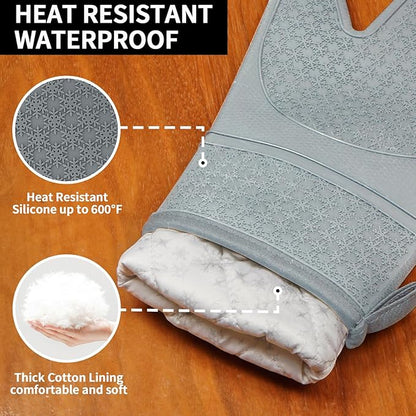 Hovico Silicone Oven Mitts, Heat Resistant 500F Kitchen Mitts 2PCS, 11.6"