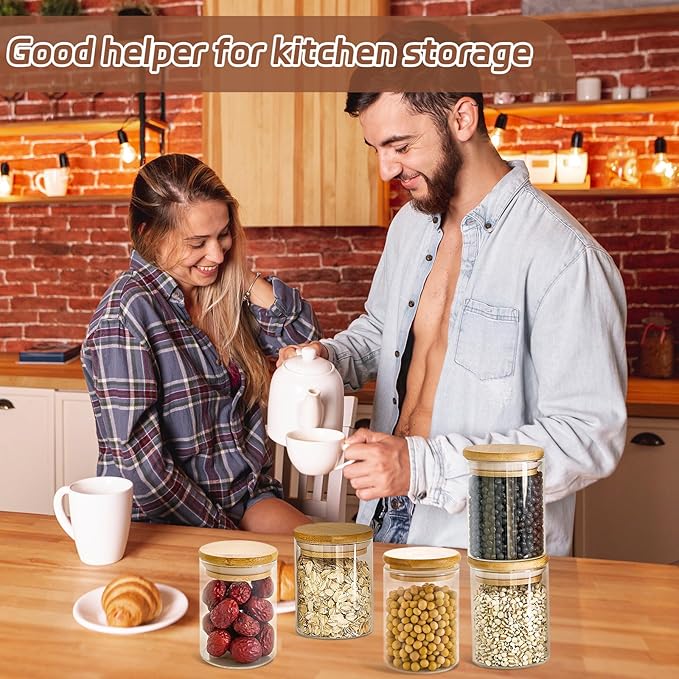 12 Packs Bamboo Qtip Holders, 10 oz Glass Round Storage Containers