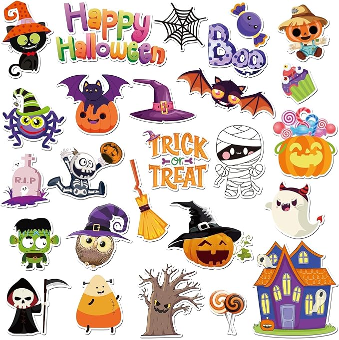 MARFOREVER 25 PCS Halloween Window Gel Clings, Halloween Pumpkins Ghosts Bats Window Thick Gel Clings Decals Stickers for Happy Halloweens Classroom Nursery Home Party Supplies Decorations