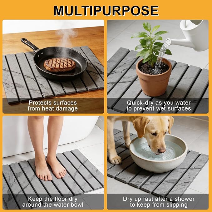Stone Dish Drying Mat for Kitchen Counter, Foldable Water Absorbing