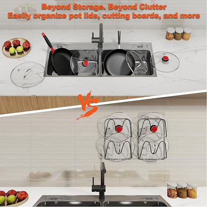 2 Pack Pot-Lid-Organizer, 4-Tier Pots and Pans Lid Organizer Under Cabinet