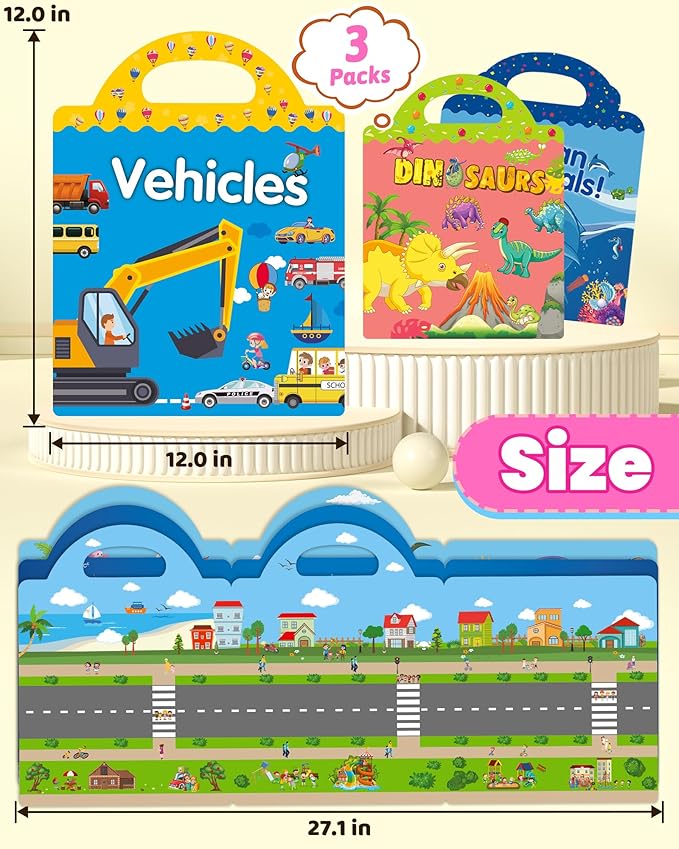Reusable Sticker Book for Toddlers 2-4 Years, Stickers for Kids, Toddler Sticker Book Ages 1-3, Toddler Craft Activities, Toddlers Travel Toys Ages 2+ Boy Girl Birthday Gifts