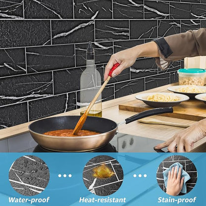 Art3d 102-Piece Faux Stone Peel and Stick Backsplash Tile, Waterproof Thick PVC