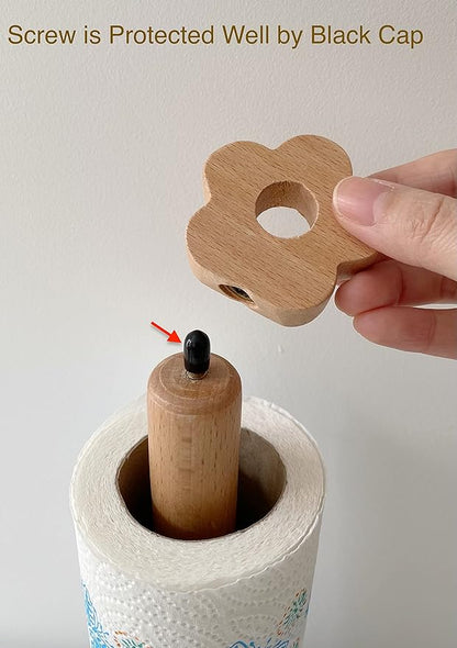 Paper Towel Holder, Wooden Kitchen Roll Stand Organizer Free Standing,