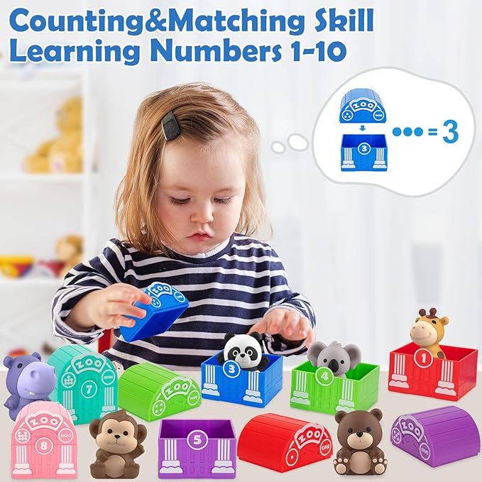 Learning Toys for 1,2,3 Year Old Toddlers, 20Pcs Safari Animals Toys Montessori Counting, Matching & Sorting Fine Motor Games, Christmas Birthday Easter Gift for Baby Boys Girls Age 12-18 Months